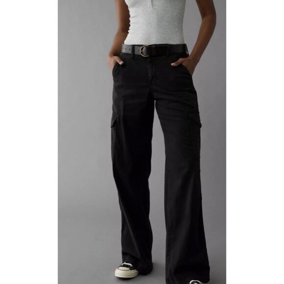 American Eagle Women’s Dreamy Drape Cargo Trouser Black Size 18 EUC - Picture 1 of 7